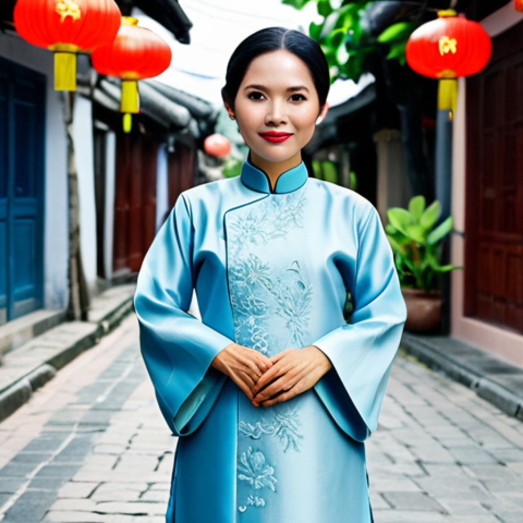 **
"A Vietnamese woman in a modest Ao Dai, standing in a traditional Hoi An street, fully clothed, appropriate attire, safe for work, perfect anatomy, natural proportions, professional photography, high quality, family-friendly scene."
**