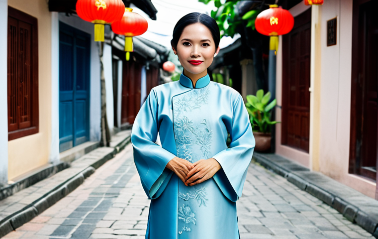 **
"A Vietnamese woman in a modest Ao Dai, standing in a traditional Hoi An street, fully clothed, appropriate attire, safe for work, perfect anatomy, natural proportions, professional photography, high quality, family-friendly scene."
**