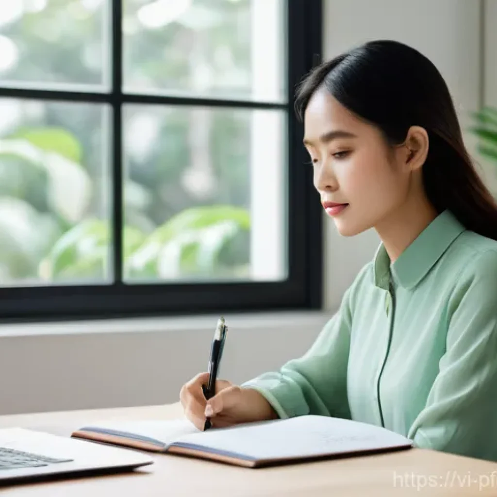 투자 포트폴리오의 성공적인 피드백 루프 구축 - **Prompt:** A serene and focused young Vietnamese woman, in her late 20s, sits comfortably at a mini...