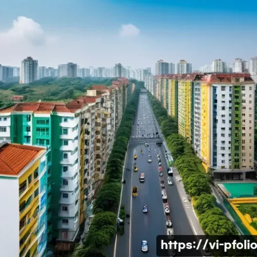Home 33 부동산 및 인프라 자산을 포함한 포트폴리오 구축 - A vibrant urban scene in Hanoi featuring modern residential apartment buildings with well-maintained...
