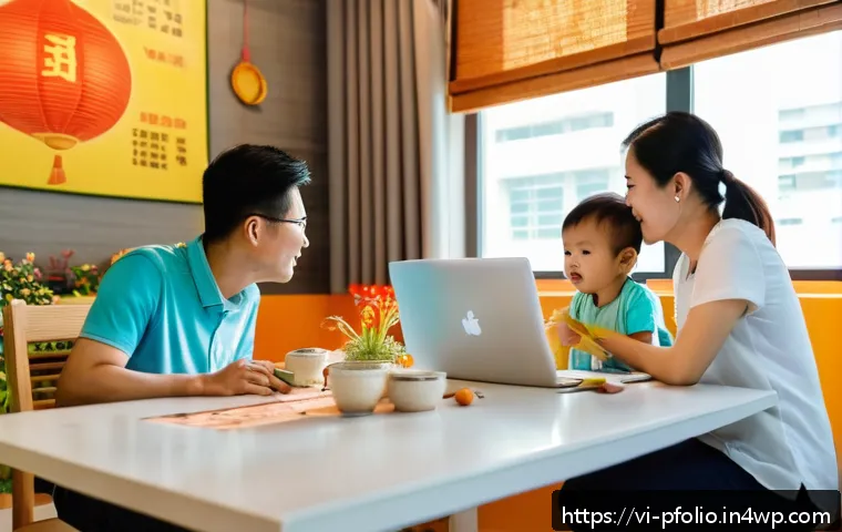 자산 배분의 원칙과 실제 사례 - A modern Vietnamese family sitting around a wooden dining table in a bright, cozy apartment in Ho Ch...