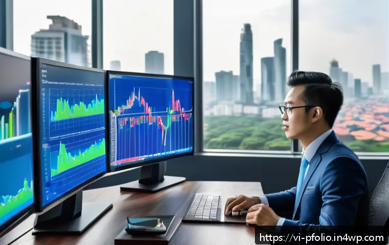 투자 포트폴리오에서 파생상품 활용하기 - A professional Vietnamese financial analyst in a modern office setting, analyzing derivative market ...